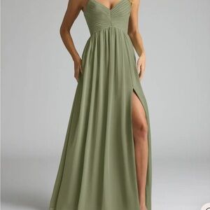 Azazie Alia Pleated Chiffon Dress in Pistachio